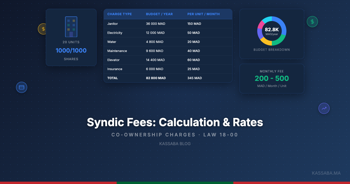 Syndic charge calculation table with budget breakdown by expense category