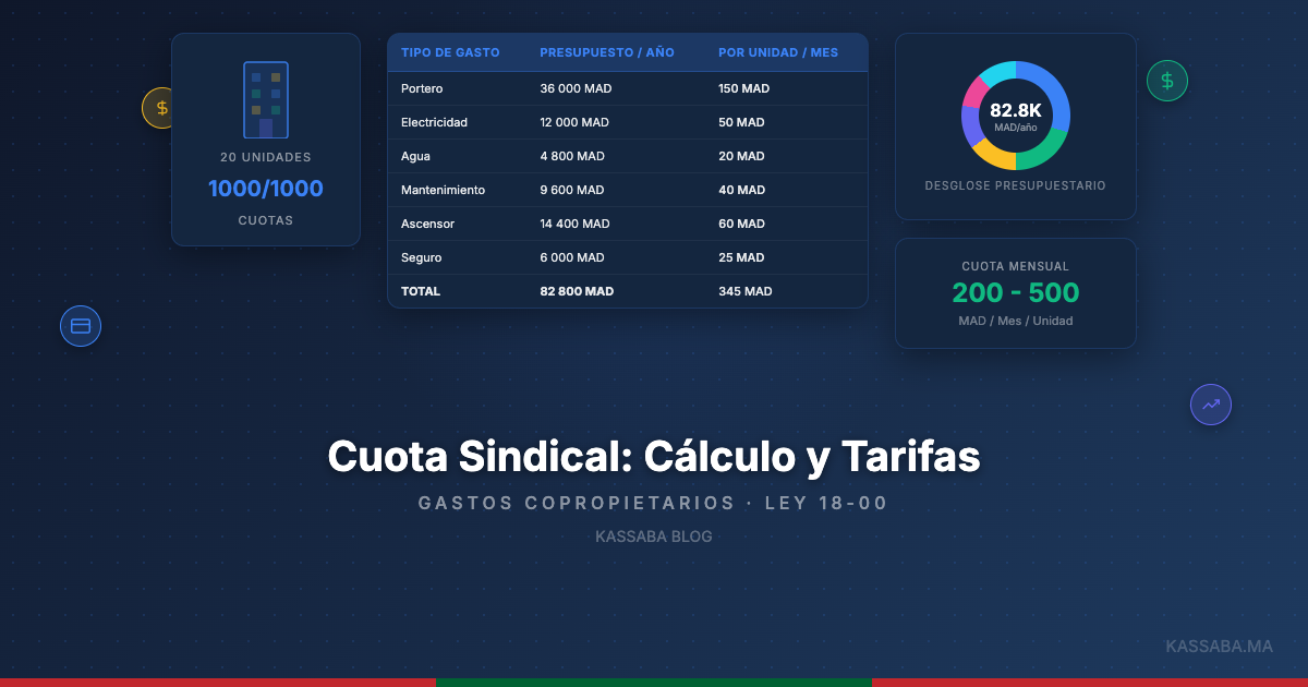 Tabla de cálculo de cuotas del síndico con desglose del presupuesto por categoría