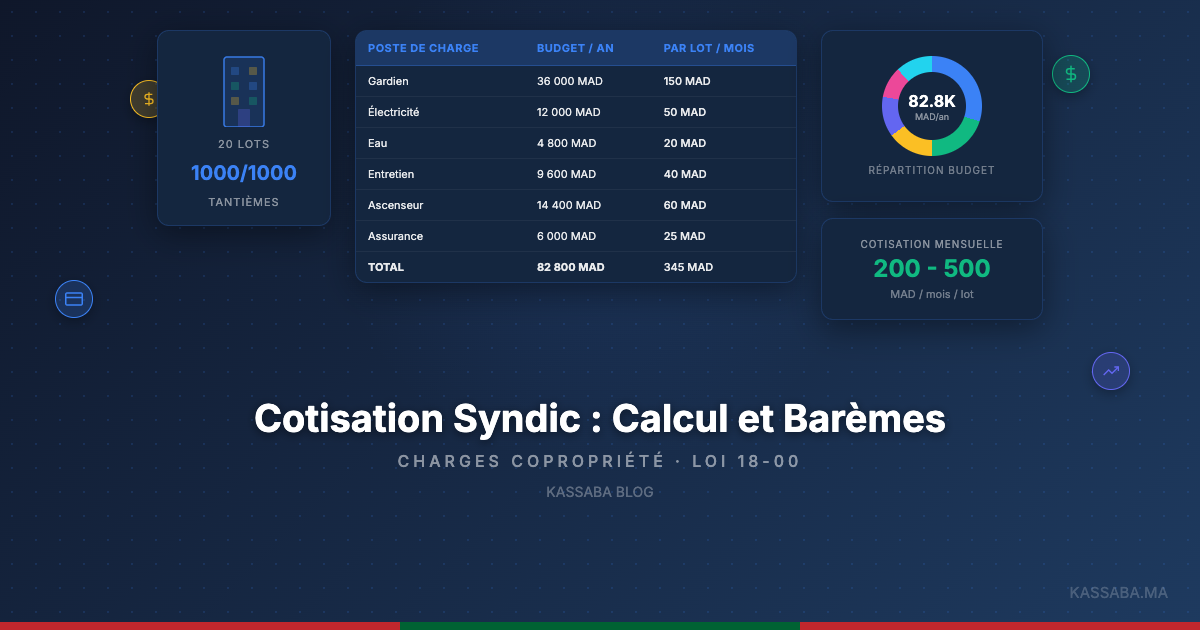 Tableau de calcul des cotisations syndic avec répartition du budget par poste