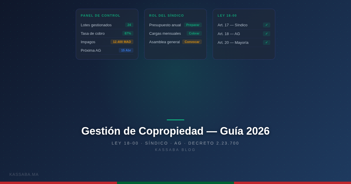 Edificio residencial marroquí con un síndico consultando documentos de gestión